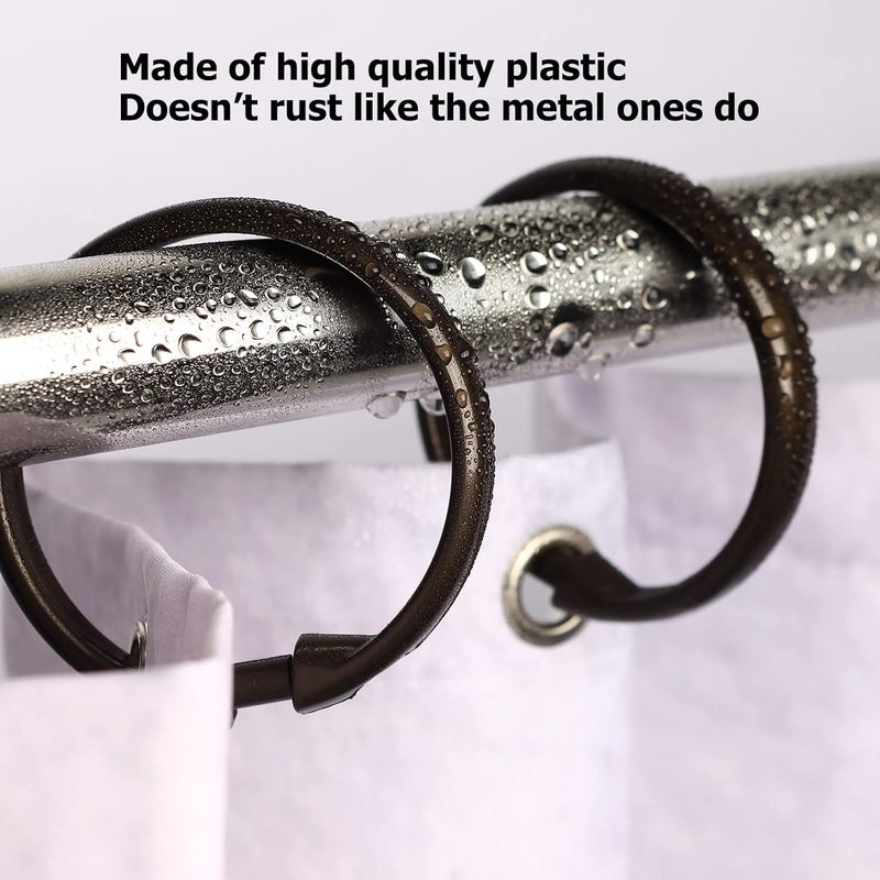 Ulable Premium Plastic Shower Curtain Rings Shower Curtain Hooks Gliding on Standard Shower Rods Easy Snap Closure (O Shape,Bronze,12Pcs) - Image 2